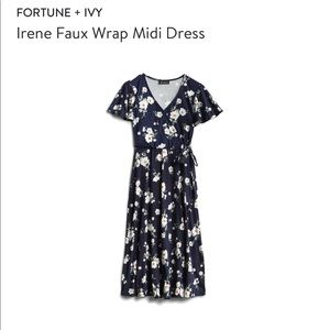 Fortune & Ivy Faux Wrap Midi Dress